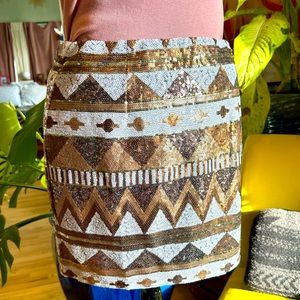 Gold, White and Silver Aztec Sequin Mini Skirt